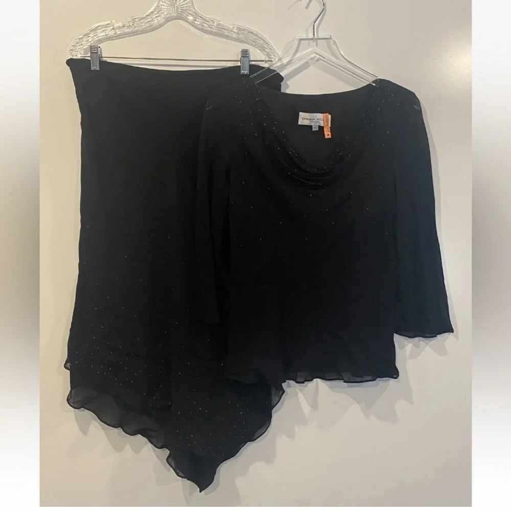 Donna Rico 2PC‎ Skirt Top Black Beaded Sheer Formal Set Womens Size 10 (103)
